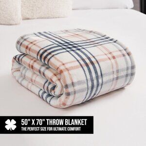 Lucky Brand Camper Plaid Beige 50"X70" Cozy Plush Blanket